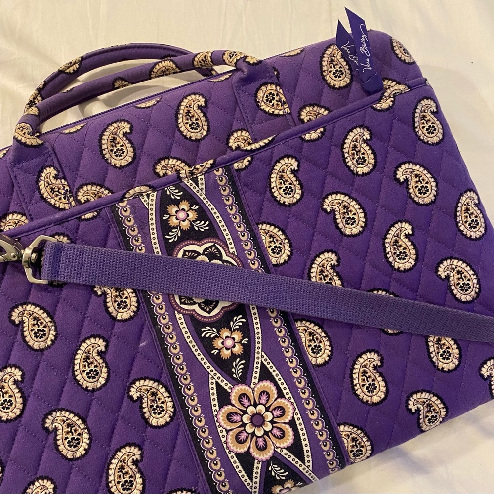 Vera Bradley Purple Quilted Laptop Case with Zip Pocket and Shoulder Strap